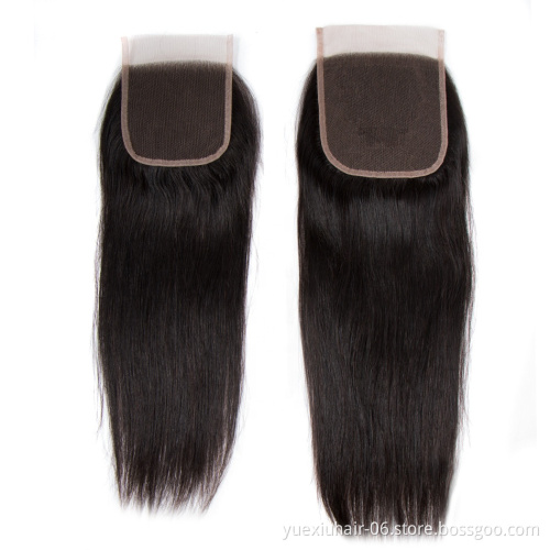 100% Human Hair 4x4 Straight Swiss Lace Hair Closure Piece Thick Smooth Silk Base Closure with Baby Hair